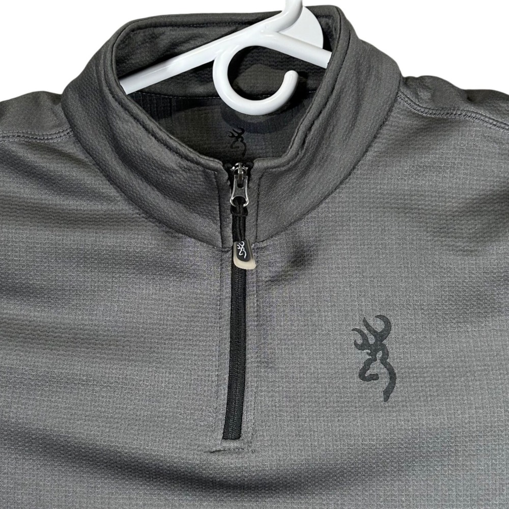 Browning Mens Quarter Zip Pullover Gray Grid Fleece Camo‎ Sleeve Size M
